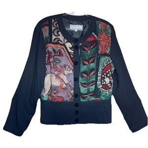 Vintage Platinum Dorothy Schoelen Womens L Blouse Mixed Print Abstract Artsy 90s